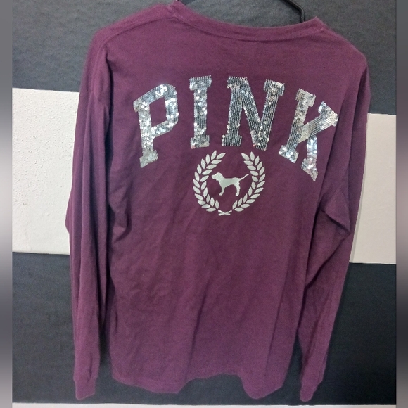 PINK Victoria's Secret Women purple sequined silver letters long sleeve shirt - Picture 7 of 11